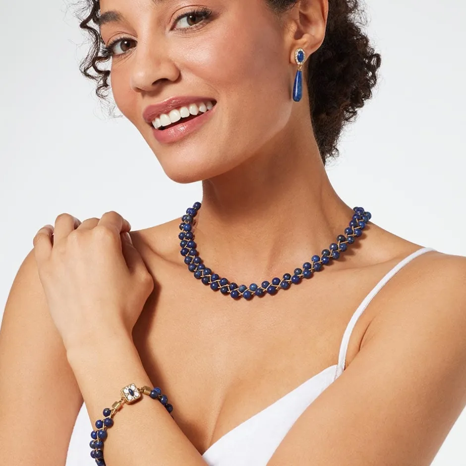 Best Spanish Baldric Lapis Braided Necklace and Elongated Drop Earrings Set Jewelry Sets