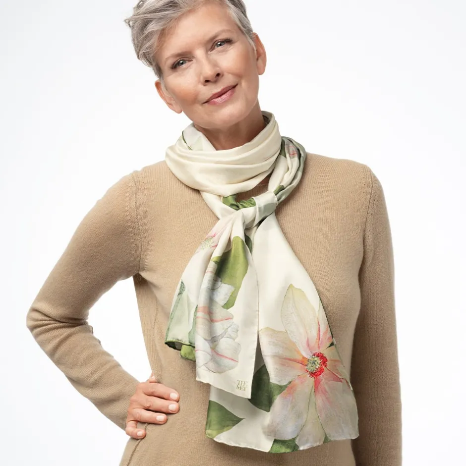 Outlet Studies of Magnolias Oblong Silk Scarf Scarves & Wraps