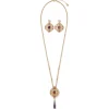 Turkish Amethyst Long Pendant Necklace and Statement Earrings Set Jewelry Sets