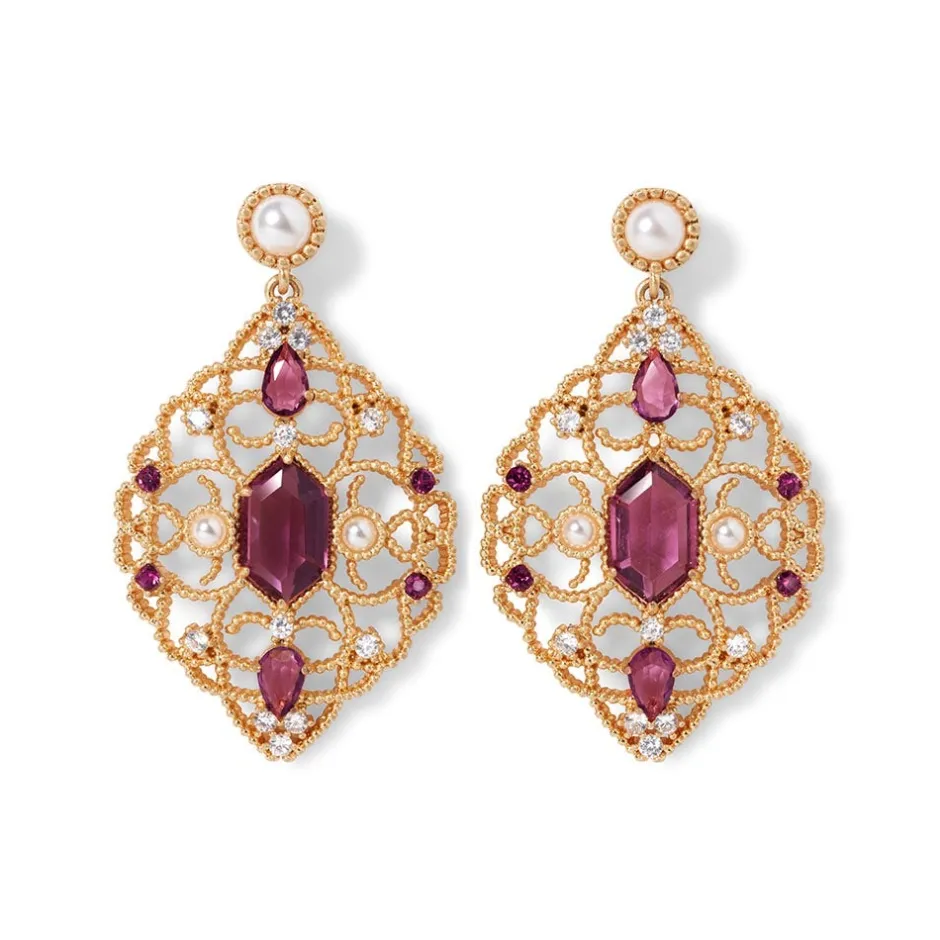 Turkish Amethyst Long Pendant Necklace and Statement Earrings Set Jewelry Sets