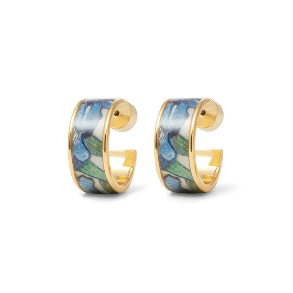 Sale Van Gogh Irises Enamel Hoop Earrings Earrings