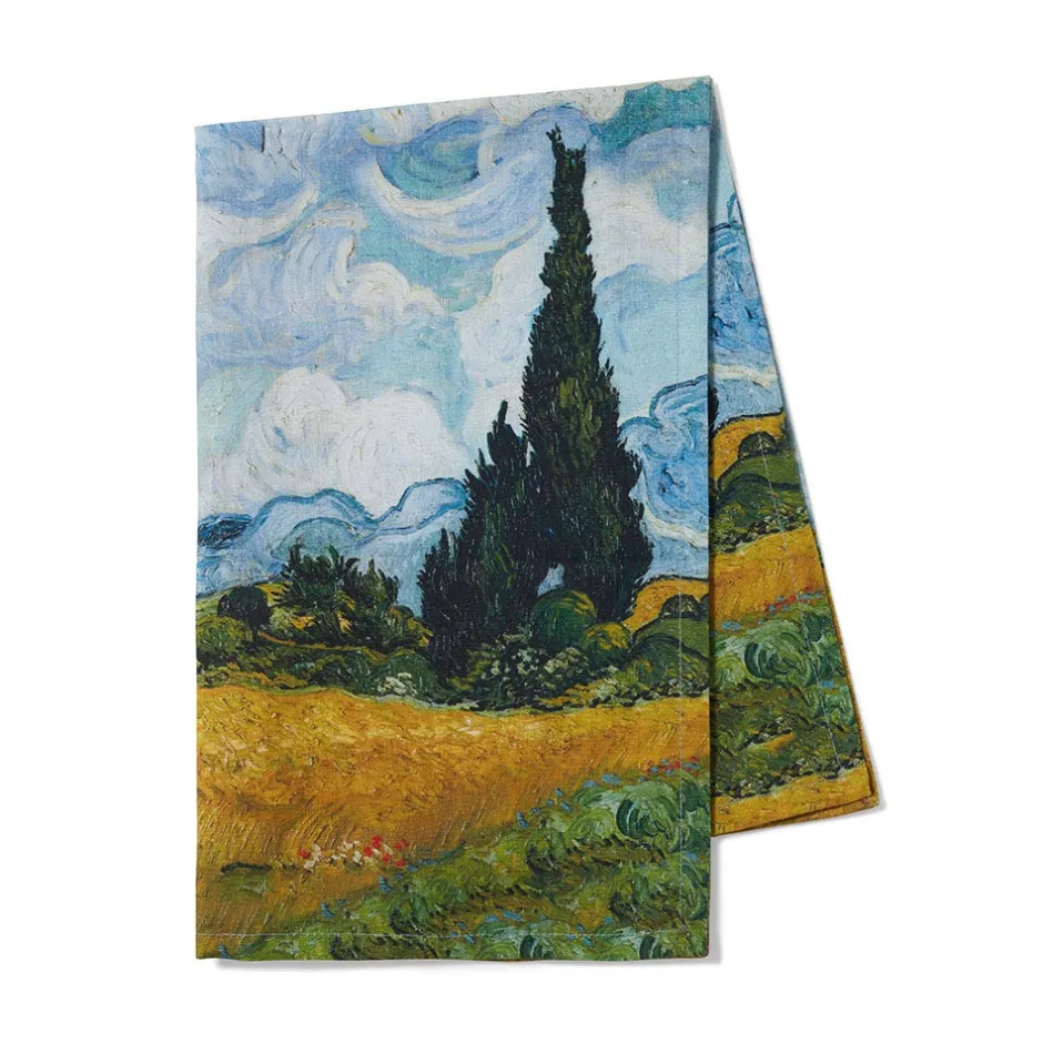 Clearance Van Gogh Wheat Field with Cypresses Tea Towel Decorative Accents