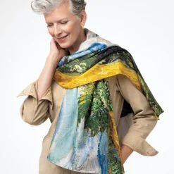 New Van Gogh Wheat Field with Cypresses Oversize Oblong Silk Scarf Scarves & Wraps