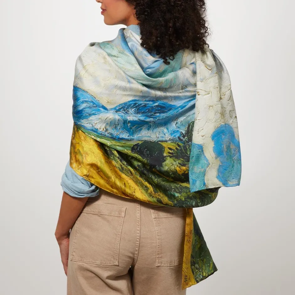New Van Gogh Wheat Field with Cypresses Oversize Oblong Silk Scarf Scarves & Wraps