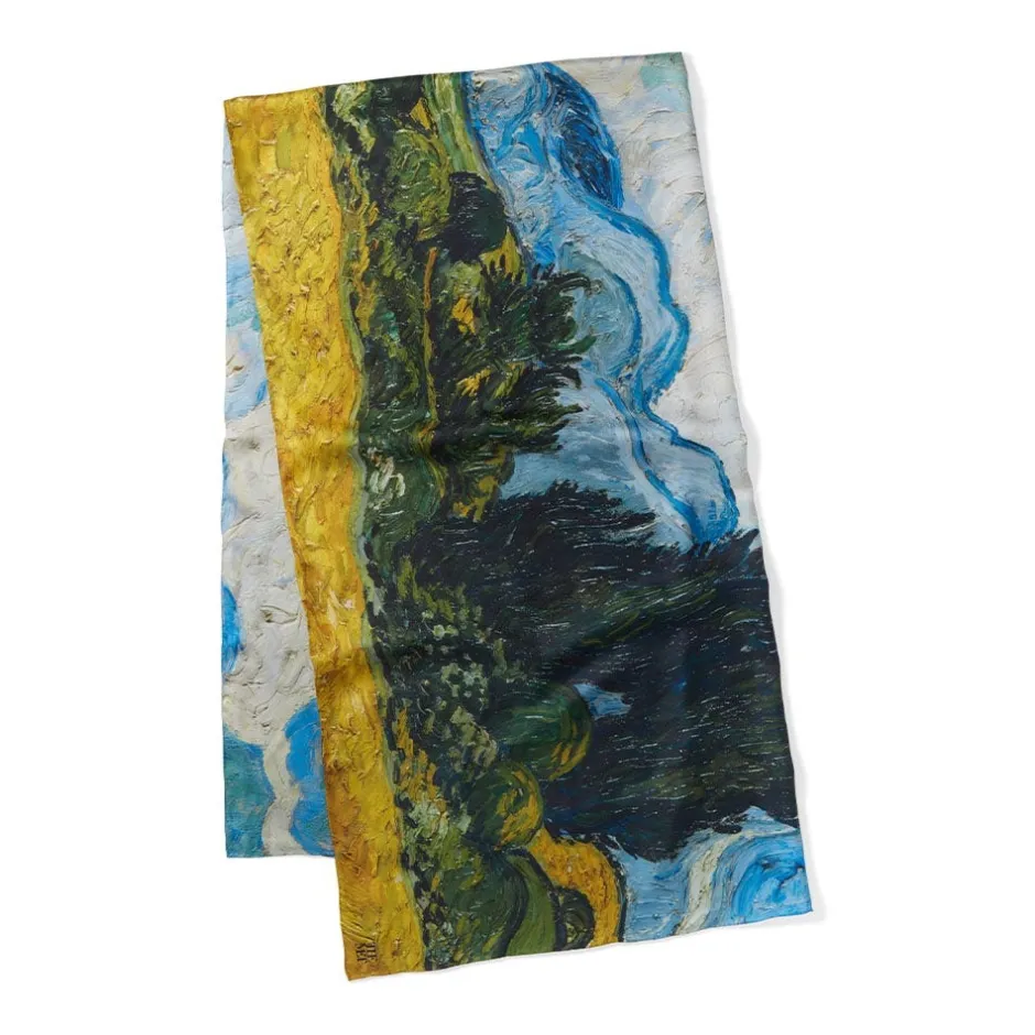 New Van Gogh Wheat Field with Cypresses Oversize Oblong Silk Scarf Scarves & Wraps