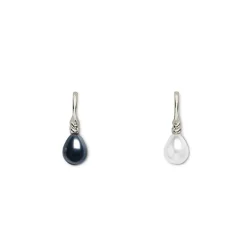 Venus Pearl Silver Drop Earrings, Black/White Earrings