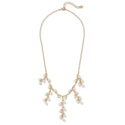 Clearance Willow Catkins Pearl Bib Necklace and Drop Earrings Set Jewelry Sets
