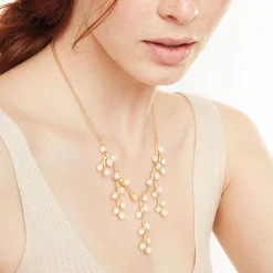 Clearance Willow Catkins Pearl Bib Necklace and Drop Earrings Set Jewelry Sets