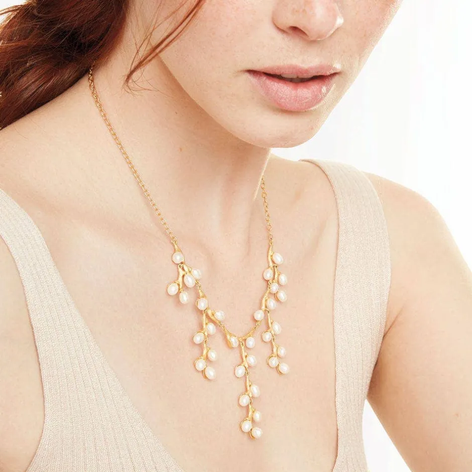 Clearance Willow Catkins Pearl Bib Necklace and Drop Earrings Set Jewelry Sets